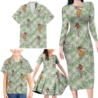 Mint Palaka Hula Girls Seamless Hawaii Aloha Family Matching Long Sleeve Bodycon Dress and Hawaiian Shirt LT7 - Polynesian Pride