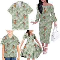 Mint Palaka Hula Girls Seamless Hawaii Aloha Family Matching Off The Shoulder Long Sleeve Dress and Hawaiian Shirt - Polynesian Pride