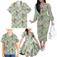 Mint Palaka Hula Girls Seamless Hawaii Aloha Family Matching Off The Shoulder Long Sleeve Dress and Hawaiian Shirt LT7 - Polynesian Pride