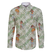 Mint Palaka Hula Girls Seamless Hawaii Aloha Family Matching Off Shoulder Maxi Dress and Hawaiian Shirt LT7 Dad's Shirt - Long Sleeve Mint - Polynesian Pride
