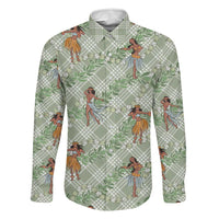 Mint Palaka Hula Girls Seamless Hawaii Aloha Family Matching Short Sleeve Bodycon Dress and Hawaiian Shirt LT7 Dad's Shirt - Long Sleeve Mint - Polynesian Pride