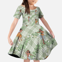 Mint Palaka Hula Girls Seamless Hawaii Aloha Family Matching Summer Maxi Dress and Hawaiian Shirt LT7 Daughter's Dress Mint - Polynesian Pride