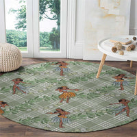 Mint Palaka Hula Girls Seamless Hawaii Aloha Round Carpet LT7 - Polynesian Pride