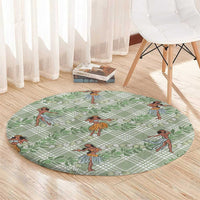 Mint Palaka Hula Girls Seamless Hawaii Aloha Round Carpet LT7 - Polynesian Pride