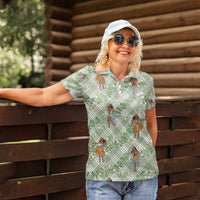Mint Palaka Hula Girls Seamless Hawaii Aloha Women Polo Shirt - Polynesian Pride