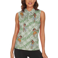Mint Palaka Hula Girls Seamless Hawaii Aloha Women Sleeveless Polo Shirt - Polynesian Pride