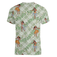 Mint Palaka Hula Girls Seamless Hawaii Aloha Women V-Neck T-Shirt - Polynesian Pride