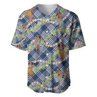 Navy Blue Palaka Hula Girls Seamless Hawaii Aloha Baseball Jersey LT7 Navy Blue - Polynesian Pride