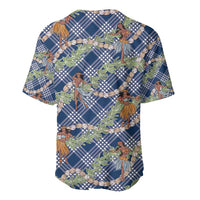 Navy Blue Palaka Hula Girls Seamless Hawaii Aloha Baseball Jersey - Polynesian Pride