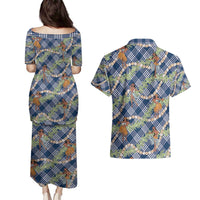 Navy Blue Palaka Hula Girls Seamless Hawaii Aloha Couples Matching Puletasi and Hawaiian Shirt LT7 - Polynesian Pride