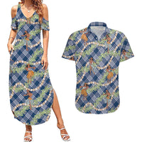 Navy Blue Palaka Hula Girls Couples Matching Set - Summer Maxi Dress and Hawaiian Shirt LT7 Navy Blue - Polynesian Pride