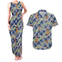 Navy Blue Palaka Hula Girls Seamless Hawaii Aloha Couples Matching Tank Maxi Dress and Hawaiian Shirt LT7 Navy Blue - Polynesian Pride
