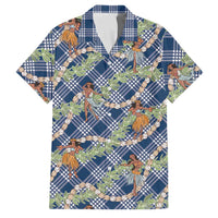 Navy Blue Palaka Hula Girls Seamless Hawaii Aloha Family Matching Long Sleeve Bodycon Dress and Hawaiian Shirt LT7 Dad's Shirt - Short Sleeve Navy Blue - Polynesian Pride
