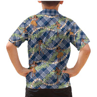 Navy Blue Palaka Hula Girls Seamless Hawaii Aloha Family Matching Mermaid Dress and Hawaiian Shirt LT7 - Polynesian Pride