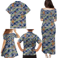 Navy Blue Palaka Hula Girls Seamless Hawaii Aloha Family Matching Puletasi and Hawaiian Shirt - Polynesian Pride