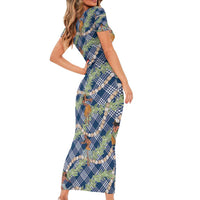 Navy Blue Palaka Hula Girls Seamless Hawaii Aloha Family Matching Short Sleeve Bodycon Dress and Hawaiian Shirt LT7 - Polynesian Pride