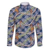 Navy Blue Palaka Hula Girls Seamless Hawaii Aloha Family Matching Summer Maxi Dress and Hawaiian Shirt - Polynesian Pride