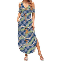 Navy Blue Palaka Hula Girls Seamless Hawaii Aloha Family Matching Summer Maxi Dress and Hawaiian Shirt - Polynesian Pride