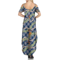 Navy Blue Palaka Hula Girls Seamless Hawaii Aloha Family Matching Summer Maxi Dress and Hawaiian Shirt LT7 - Polynesian Pride