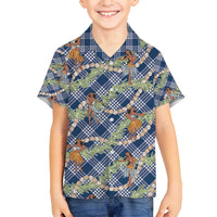 Navy Blue Palaka Hula Girls Seamless Hawaii Aloha Family Matching Tank Maxi Dress and Hawaiian Shirt - Polynesian Pride