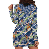 Navy Blue Palaka Hula Girls Seamless Hawaii Aloha Hoodie Dress - Polynesian Pride