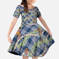 Navy Blue Palaka Hula Girls Seamless Hawaii Aloha Kid Short Sleeve Dress - Polynesian Pride