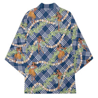 Navy Blue Palaka Hula Girls Seamless Hawaii Aloha Kimono - Polynesian Pride