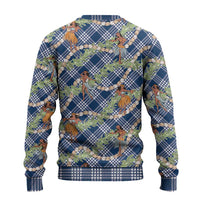 Navy Blue Palaka Hula Girls Seamless Hawaii Aloha Ugly Christmas Sweater - Polynesian Pride