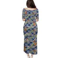 Navy Blue Palaka Hula Girls Seamless Hawaii Aloha Puletasi - Polynesian Pride