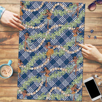 Navy Blue Palaka Hula Girls Seamless Hawaii Aloha Puzzle LT7 Navy Blue - Polynesian Pride