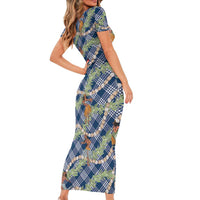 Navy Blue Palaka Hula Girls Seamless Hawaii Aloha Short Sleeve Bodycon Dress LT7 - Polynesian Pride