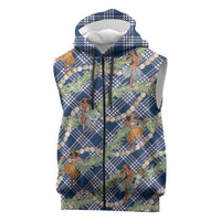 Navy Blue Palaka Hula Girls Seamless Hawaii Aloha Sleeveless Zip Hoodie LT7 Navy Blue - Polynesian Pride