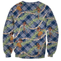 Navy Blue Palaka Hula Girls Seamless Hawaii Aloha Sweatshirt LT7 - Polynesian Pride