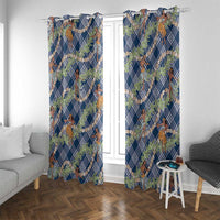 Navy Blue Palaka Hula Girls Seamless Hawaii Aloha Window Curtain - Polynesian Pride
