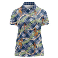 Navy Blue Palaka Hula Girls Seamless Hawaii Aloha Women Polo Shirt LT7 Female Navy Blue - Polynesian Pride