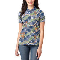 Navy Blue Palaka Hula Girls Seamless Hawaii Aloha Women Polo Shirt LT7 - Polynesian Pride