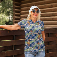 Navy Blue Palaka Hula Girls Seamless Hawaii Aloha Women Polo Shirt LT7 - Polynesian Pride
