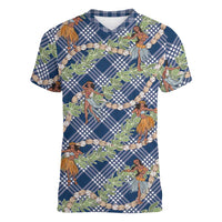 Navy Blue Palaka Hula Girls Seamless Hawaii Aloha Women V-Neck T-Shirt LT7 Female Navy Blue - Polynesian Pride