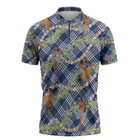 Navy Blue Palaka Hula Girls Seamless Hawaii Aloha Zipper Polo Shirt - Polynesian Pride