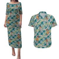 Teal Palaka Hula Girls Seamless Hawaii Aloha Couples Matching Puletasi and Hawaiian Shirt LT7 Teal - Polynesian Pride