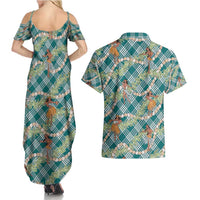 Teal Palaka Hula Girls Seamless Hawaii Aloha Couples Matching Summer Maxi Dress and Hawaiian Shirt - Polynesian Pride