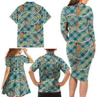 Teal Palaka Hula Girls Seamless Hawaii Aloha Family Matching Long Sleeve Bodycon Dress and Hawaiian Shirt LT7 - Polynesian Pride