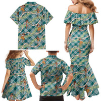 Teal Palaka Hula Girls Seamless Hawaii Aloha Family Matching Mermaid Dress and Hawaiian Shirt LT7 - Polynesian Pride
