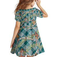 Teal Palaka Hula Girls Seamless Hawaii Aloha Family Matching Off Shoulder Maxi Dress and Hawaiian Shirt - Polynesian Pride