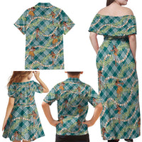 Teal Palaka Hula Girls Seamless Hawaii Aloha Family Matching Off Shoulder Maxi Dress and Hawaiian Shirt LT7 - Polynesian Pride