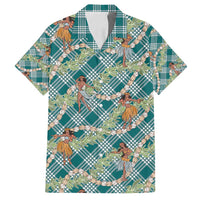 Teal Palaka Hula Girls Seamless Hawaii Aloha Family Matching Off Shoulder Maxi Dress and Hawaiian Shirt LT7 Dad's Shirt - Short Sleeve Teal - Polynesian Pride