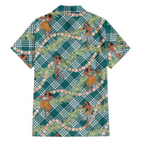 Teal Palaka Hula Girls Seamless Hawaii Aloha Family Matching Off Shoulder Maxi Dress and Hawaiian Shirt LT7 - Polynesian Pride