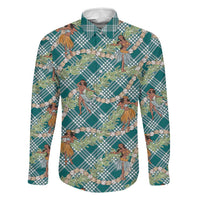 Teal Palaka Hula Girls Seamless Hawaii Aloha Family Matching Off Shoulder Maxi Dress and Hawaiian Shirt LT7 Dad's Shirt - Long Sleeve Teal - Polynesian Pride