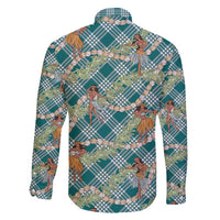 Teal Palaka Hula Girls Seamless Hawaii Aloha Family Matching Off Shoulder Maxi Dress and Hawaiian Shirt - Polynesian Pride