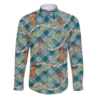 Teal Palaka Hula Girls Seamless Hawaii Aloha Family Matching Short Sleeve Bodycon Dress and Hawaiian Shirt LT7 Dad's Shirt - Long Sleeve Teal - Polynesian Pride